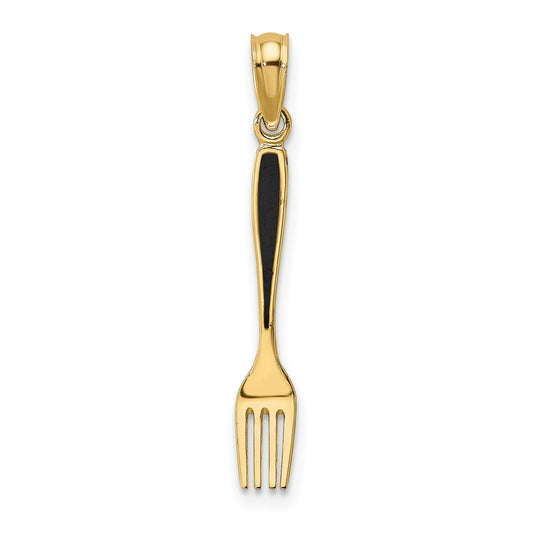 10K Yellow Gold 10K W/ Black Enamel 3-D Table Fork Charm