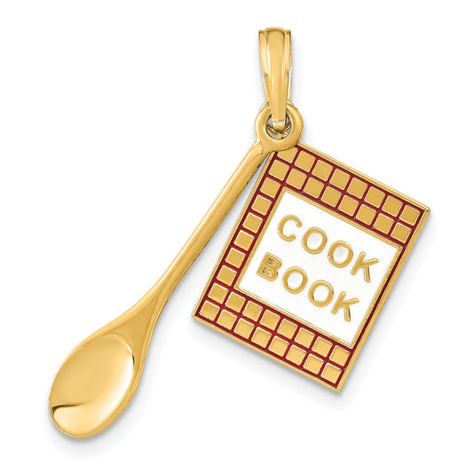 10K Yellow Gold 10K W/Enamel 3-D Cook Book And Spoon Charm