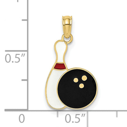 10K Yellow Gold 10K Enamel Bowling Ball And Pin Charm