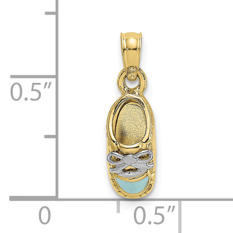 10K Yellow W/Rhodium 10K 3-D Light Blue Enamel Baby Shoe Charm
