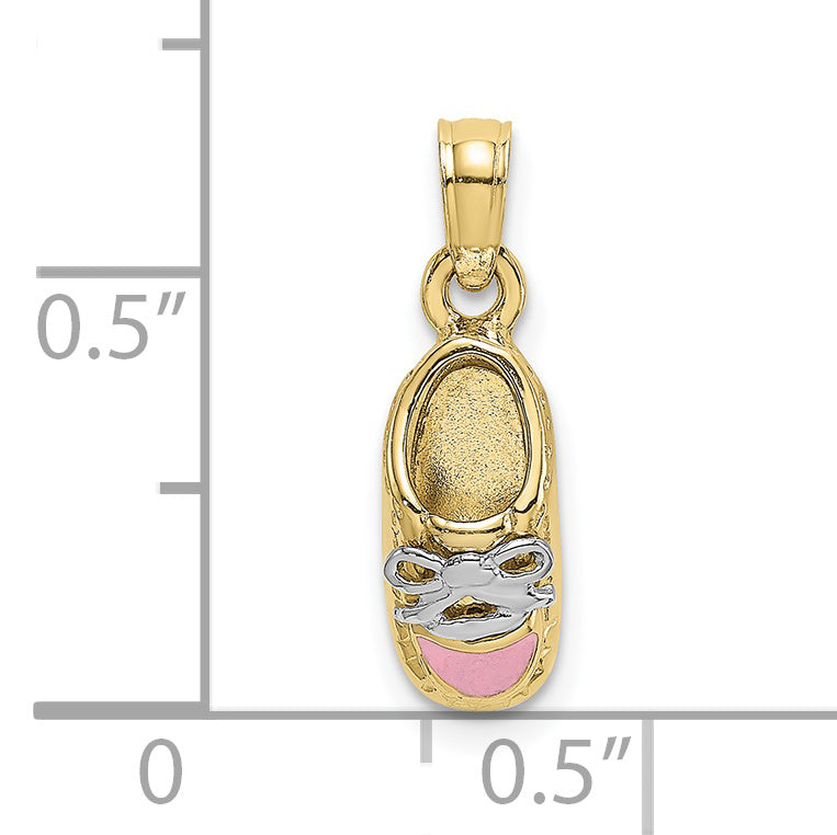 10K Yellow W/Rhodium 10K 3-D Pink Enamel Baby Shoe Charm
