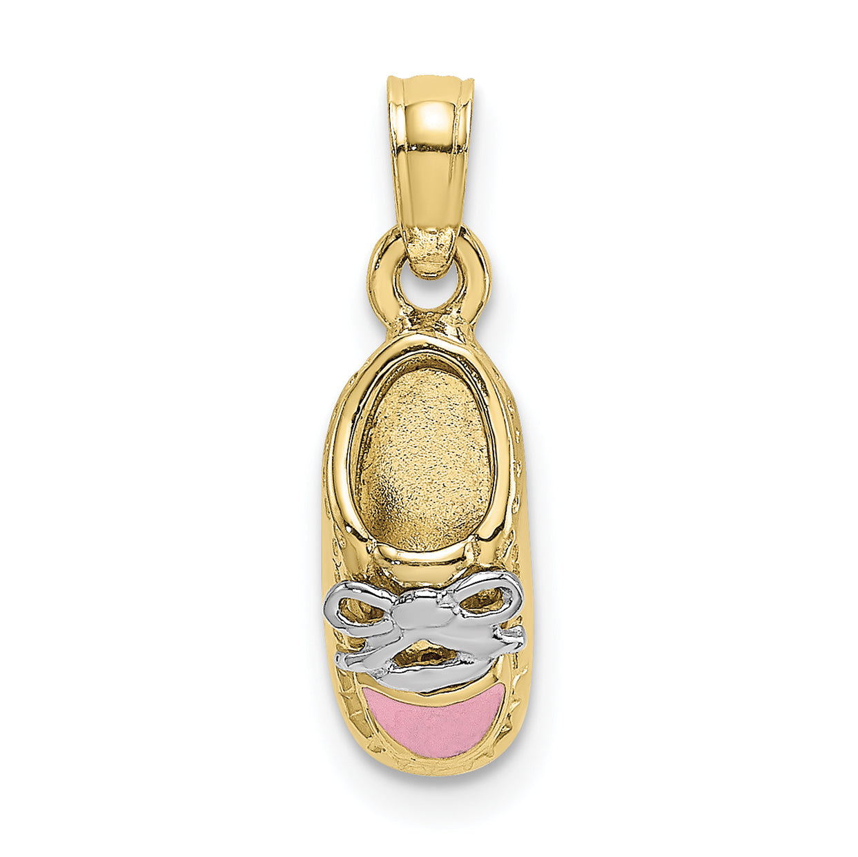 10K Yellow W/Rhodium 10K 3-D Pink Enamel Baby Shoe Charm