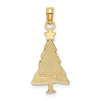 10K Yellow Gold 10K Enamel Green Christmas Tree W/ Red Star Charm