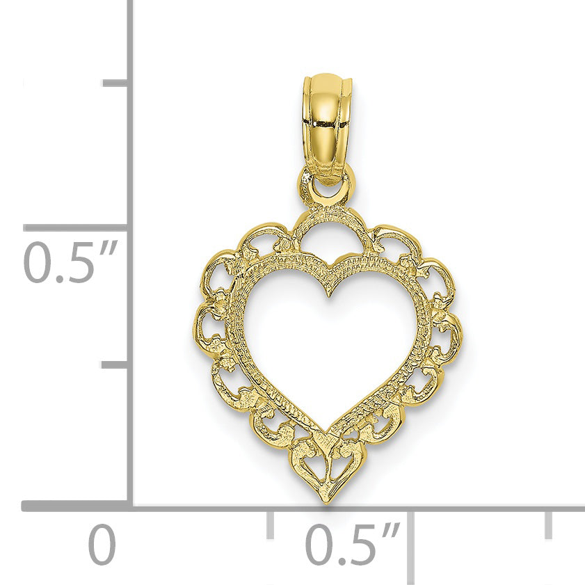 10K Yellow Gold 10K Heart W/ Lace Trim Charm