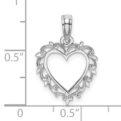 10K White Gold 10K Heart W/ Lace Trim Charm