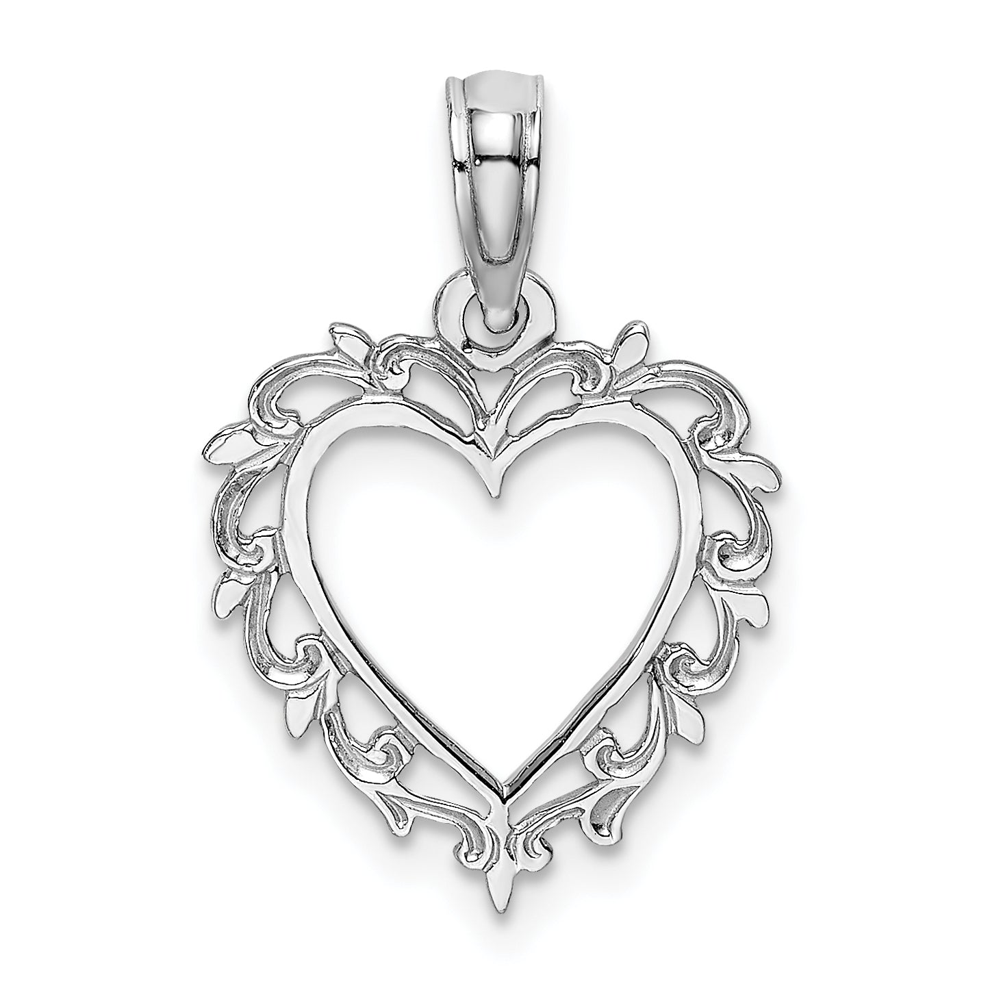 10K White Gold 10K Heart W/ Lace Trim Charm