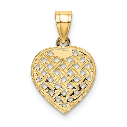 10K Yellow Gold 10K Cut-Out Textured Woven Heart Charm