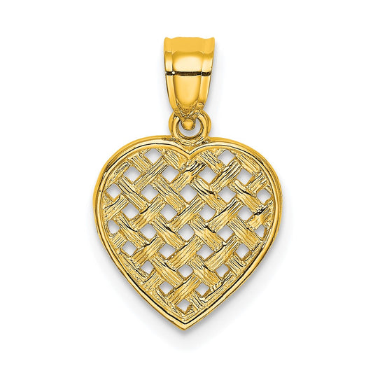 10K Yellow Gold 10K Cut-Out Textured Woven Heart Charm