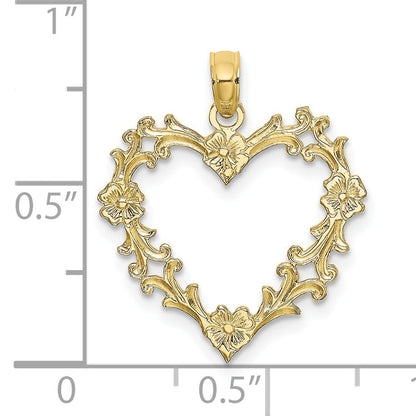 10K Yellow Gold 10K Cut-Out Floral Heart Charm