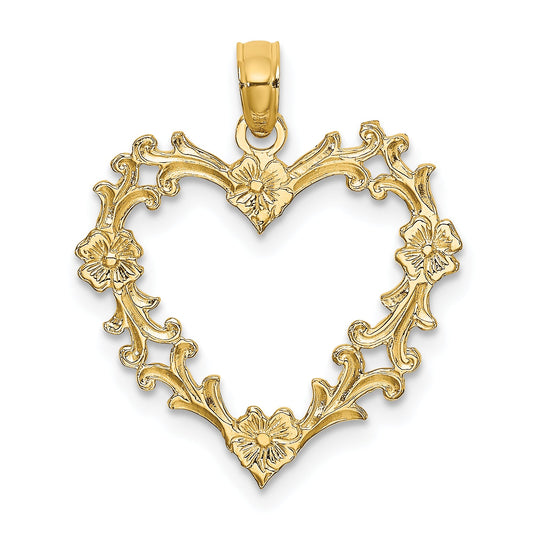 10K Yellow Gold 10K Cut-Out Floral Heart Charm