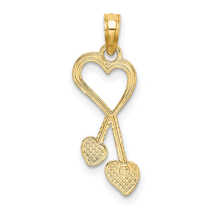 10K Yellow Gold 10K Polished Heart W/ Double Beaded Tassle Charm