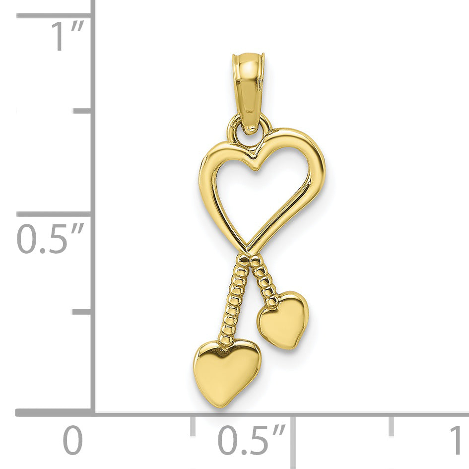 10K Yellow Gold 10K Polished Heart W/ Double Beaded Tassle Charm