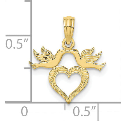 10K Yellow Gold 10K Heart W/ Love Birds Charm