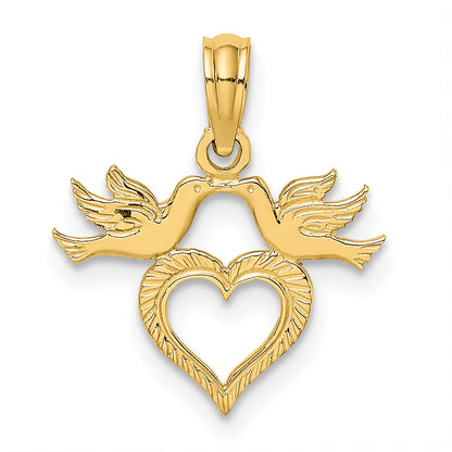 10K Yellow Gold 10K Heart W/ Love Birds Charm