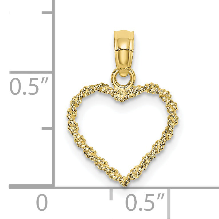 10K Yellow Gold 10K 3-D Rope Heart Charm