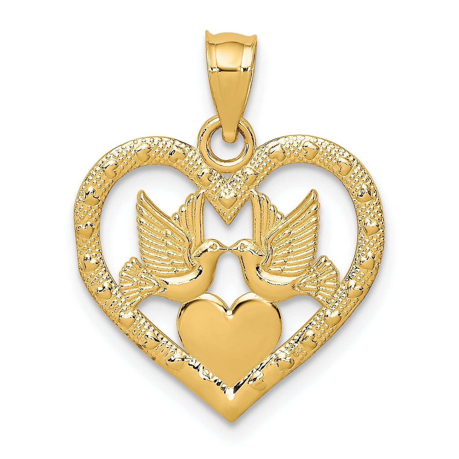 10K Yellow Gold 10K Doves In Heart Charm