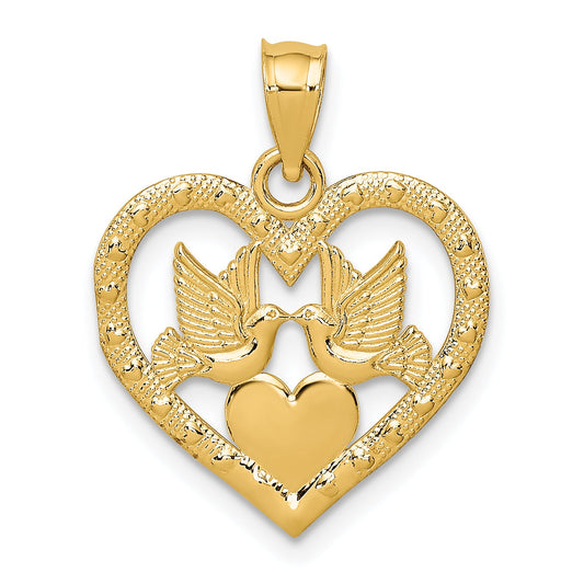 10K Yellow Gold 10K Doves In Heart Charm