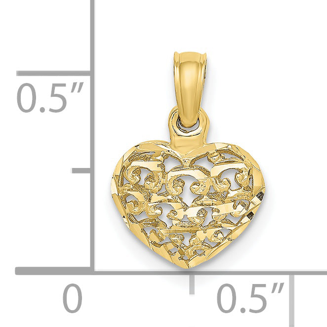 10K Yellow Gold 10K 3-D And D/C Mini Puffed Heart Charm