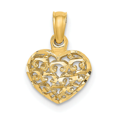 10K Yellow Gold 10K 3-D And D/C Mini Puffed Heart Charm