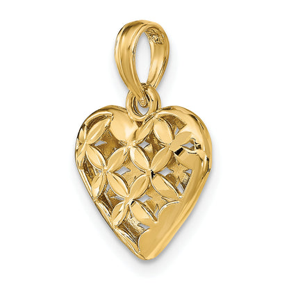 10K Yellow Gold 10K 3-D Diamond-Cut Filigree Puffed Heart Charm