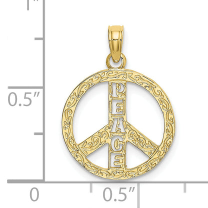 10K Yellow Gold 10K Flat Textured Peace Sign Charm
