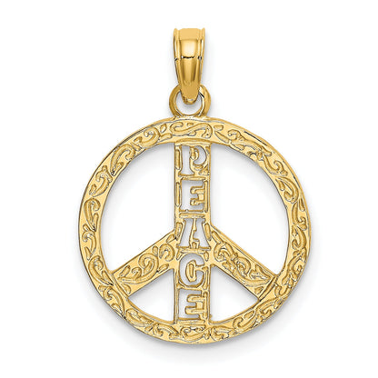 10K Yellow Gold 10K Flat Textured Peace Sign Charm