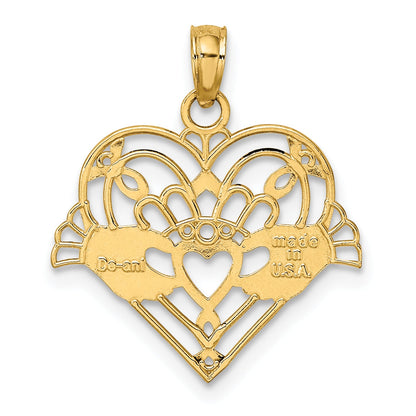 10K Yellow Gold 10K Polished And Beaded Claddagh In Heart Charm