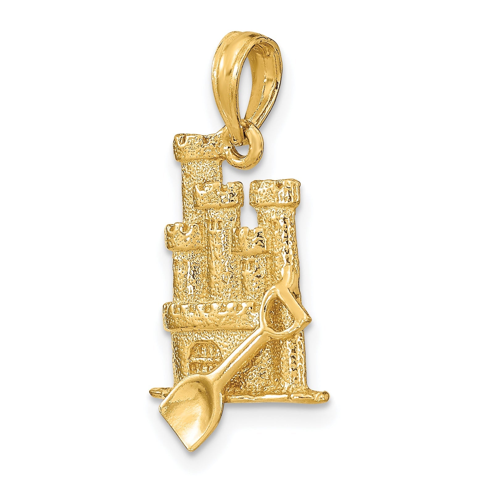 10K Yellow Gold 10K 3-D Sand Castle W/ Shovel Charm