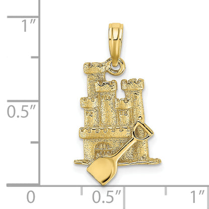 10K Yellow Gold 10K 3-D Sand Castle W/ Shovel Charm
