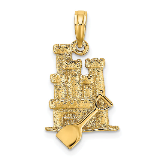 10K Yellow Gold 10K 3-D Sand Castle W/ Shovel Charm