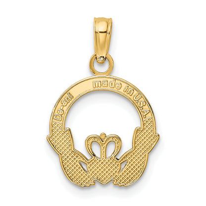 10K Yellow Gold 10K Polished Textured Round Claddagh Charm