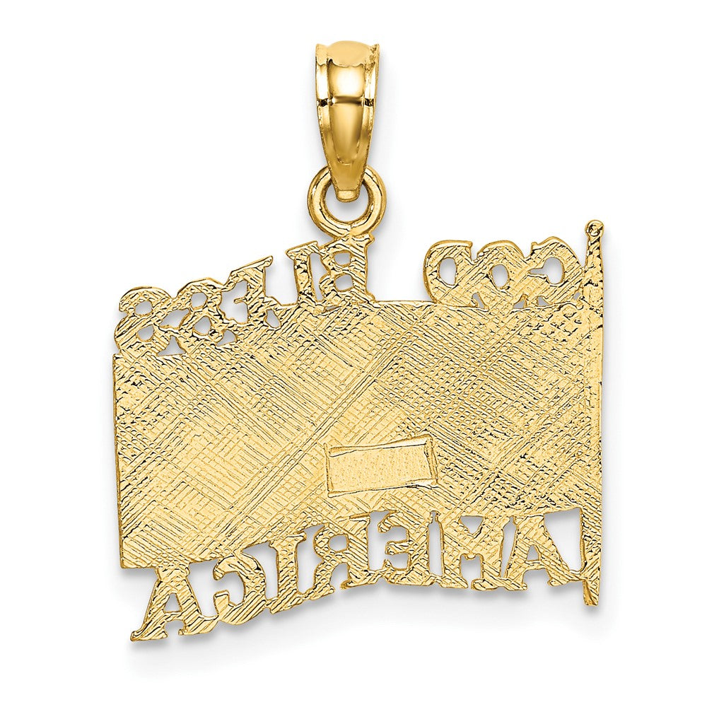 10K Yellow Gold 10K Polished Textured God Bless America W/ Flag Charm