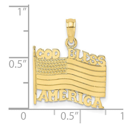 10K Yellow Gold 10K Polished Textured God Bless America W/ Flag Charm