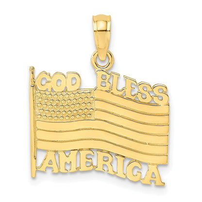 10K Yellow Gold 10K Polished Textured God Bless America W/ Flag Charm