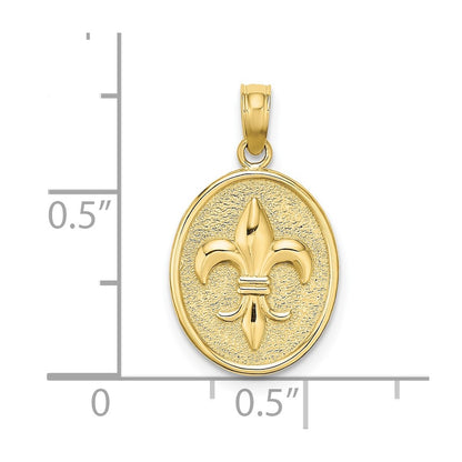 10K Yellow Gold 10K Fleur De Lis On Oval Disc Charm