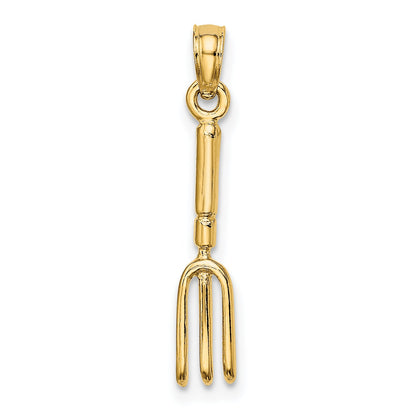 10K Yellow Gold 10K 3-D Fork Garden Tool Charm