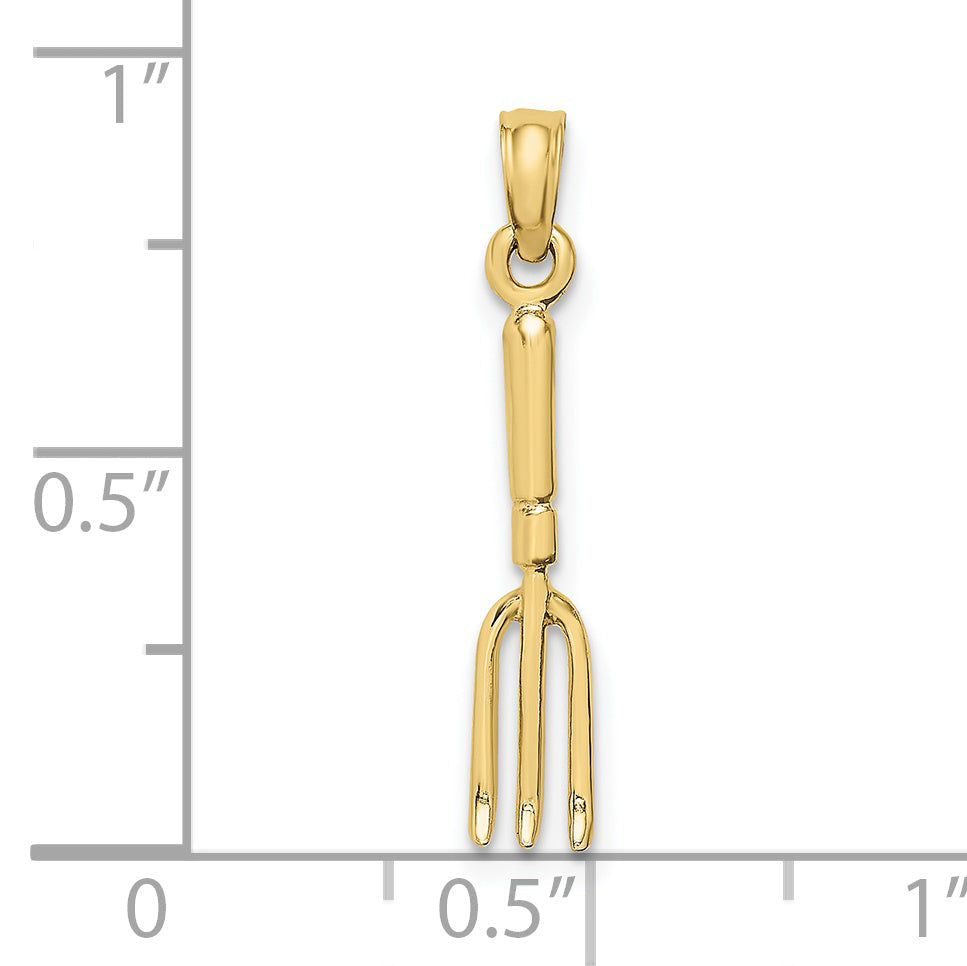 10K Yellow Gold 10K 3-D Fork Garden Tool Charm