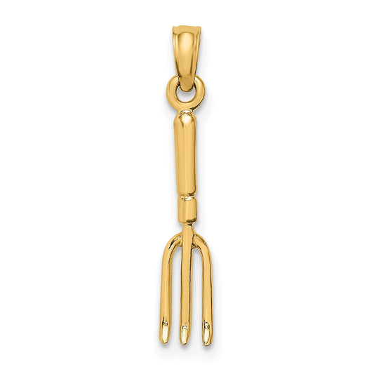 10K Yellow Gold 10K 3-D Fork Garden Tool Charm