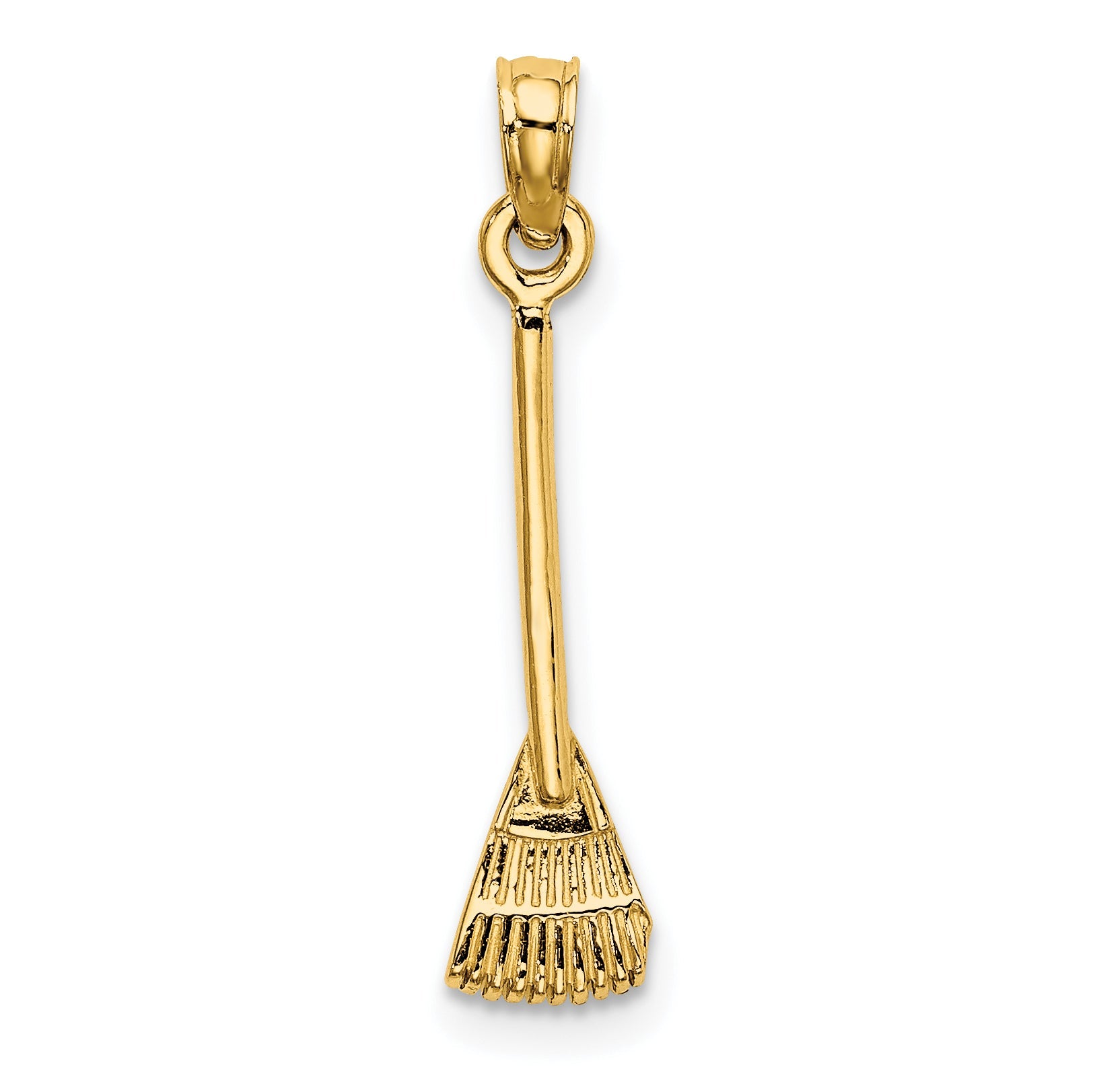 10K Yellow Gold 10K 3-D Leaf Rake Garden Tool Charm