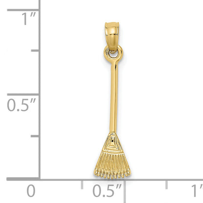 10K Yellow Gold 10K 3-D Leaf Rake Garden Tool Charm