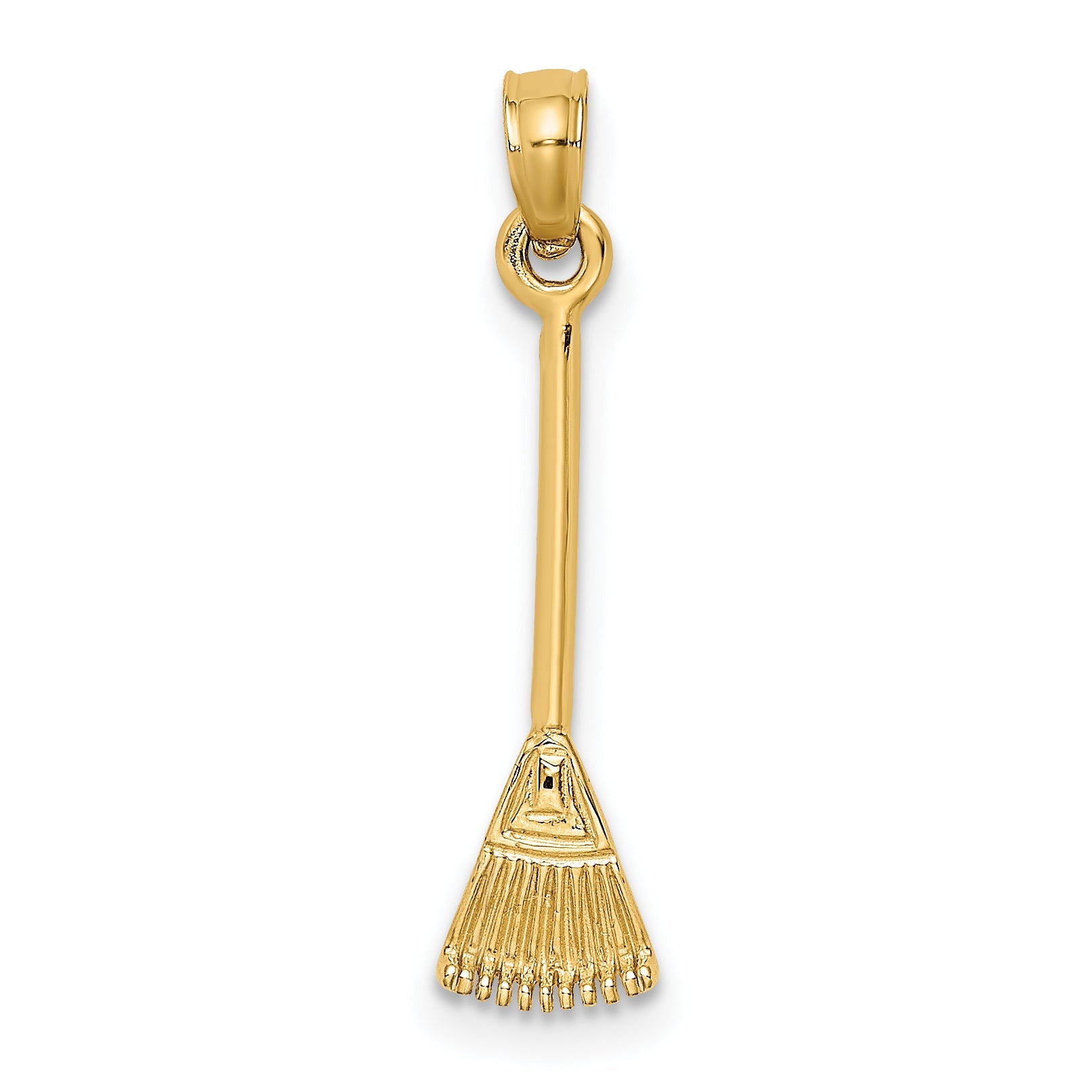 10K Yellow Gold 10K 3-D Leaf Rake Garden Tool Charm