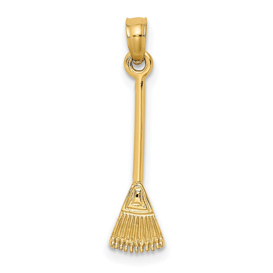 10K Yellow Gold 10K 3-D Leaf Rake Garden Tool Charm