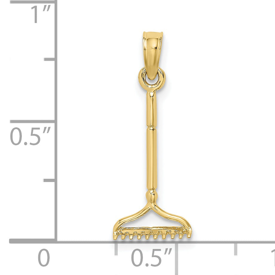 10K Yellow Gold 10K 3-D Landscape Rake Garden Tool Charm