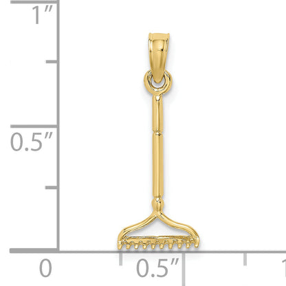 10K Yellow Gold 10K 3-D Landscape Rake Garden Tool Charm