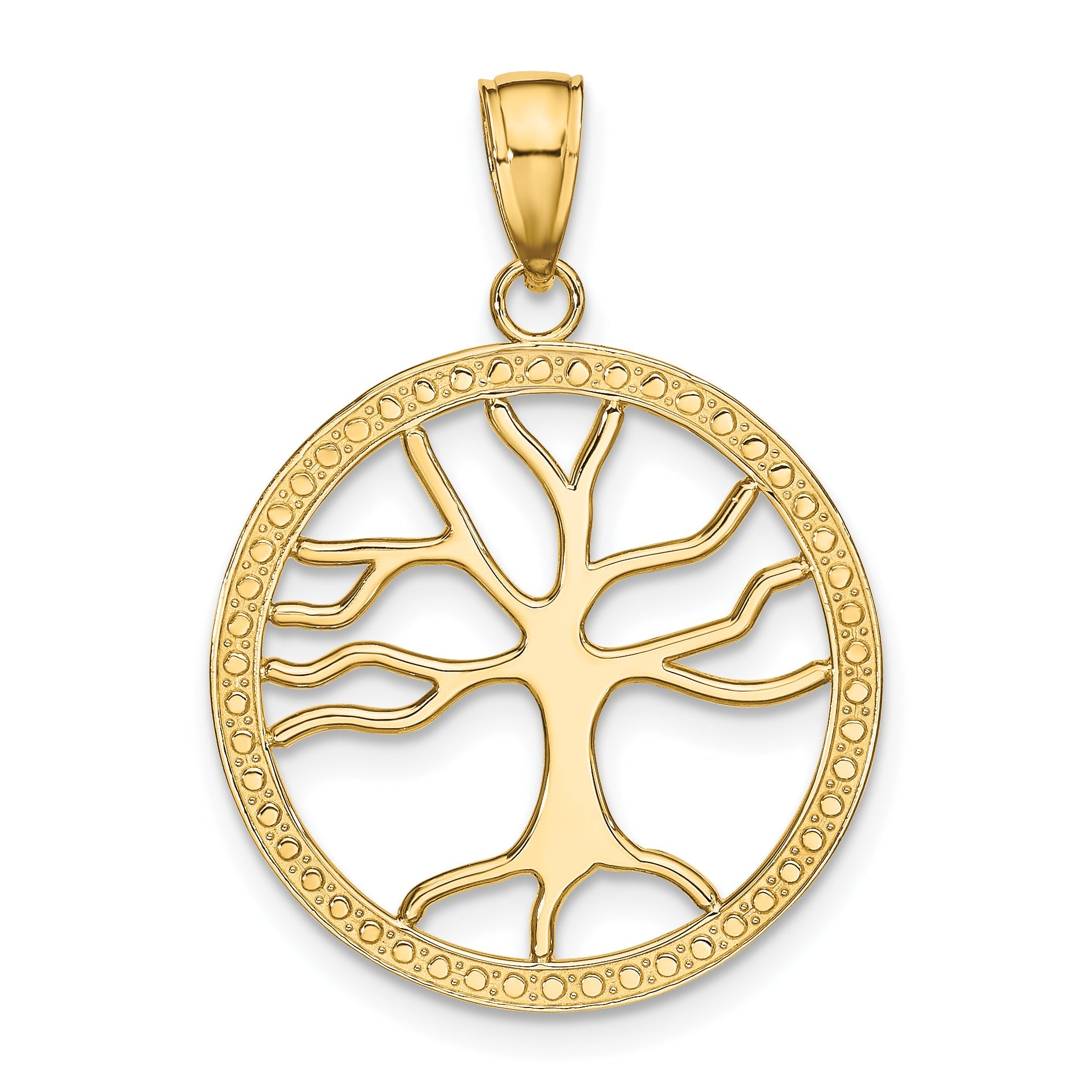 10K Yellow Gold 10K Large Tree Of Life In Round Frame Charm
