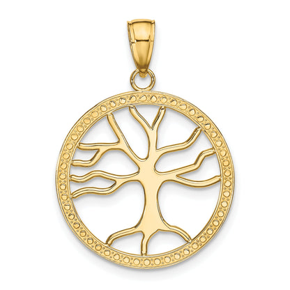 10K Yellow Gold 10K Large Tree Of Life In Round Frame Charm