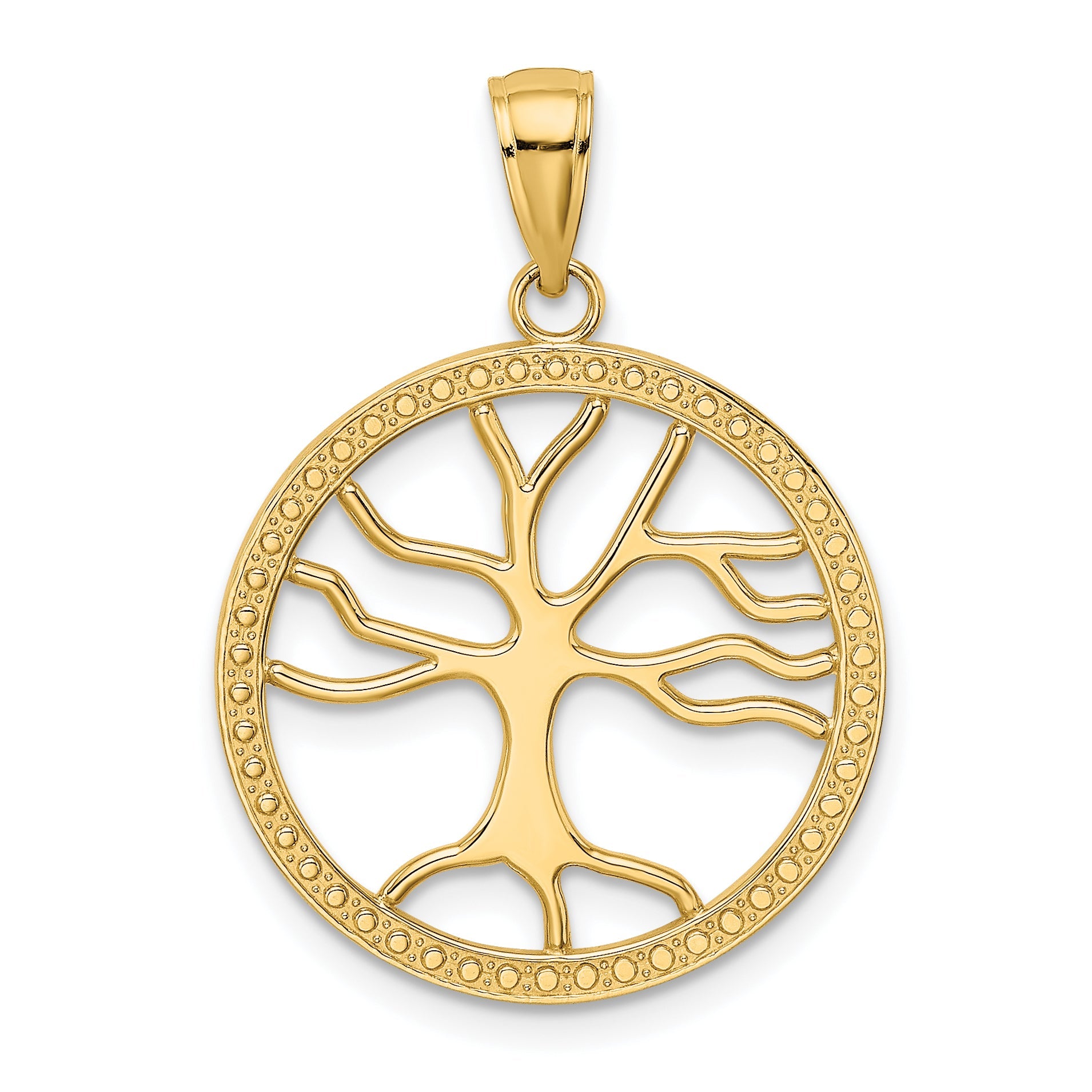 10K Yellow Gold 10K Large Tree Of Life In Round Frame Charm