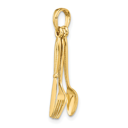 10K Yellow Gold 10K 3-D Moveable Knife, Fork, And Spoon Charm