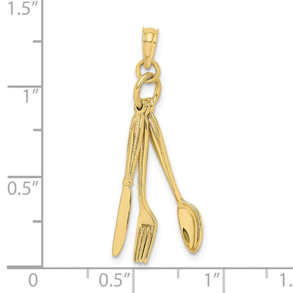 10K Yellow Gold 10K 3-D Moveable Knife, Fork, And Spoon Charm