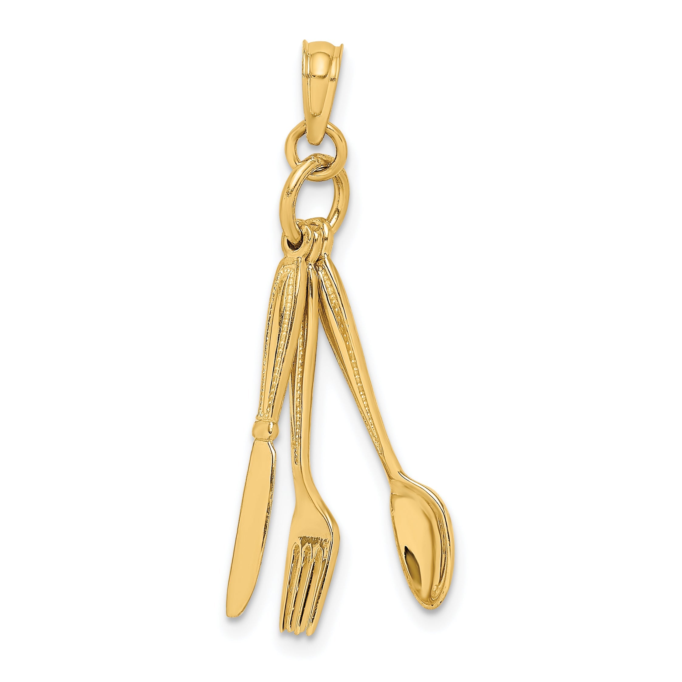 10K Yellow Gold 10K 3-D Moveable Knife, Fork, And Spoon Charm